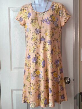 Bobbie Brooks | Peach Floral Short Sleeve Skater Dress | Size S
